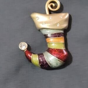Anne Klein Enamel Striped Stocking Brooch Pin CHRISTmas
